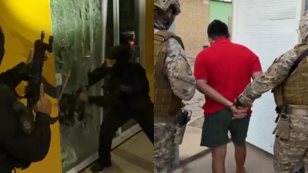 Suspeito sendo conduzido na operação